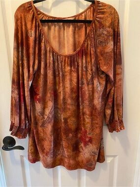 SJS Burnt Orange Printed Peasant Tunic